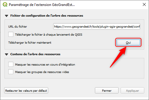Mise &agrave; jour plugin QGIS